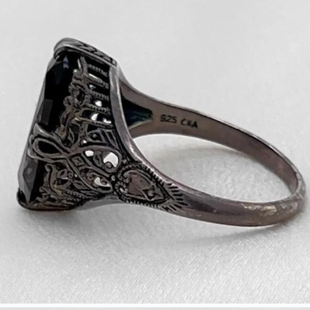 Vintage sterling silver art nouveau smokey quartz ring - Picture 4 of 7